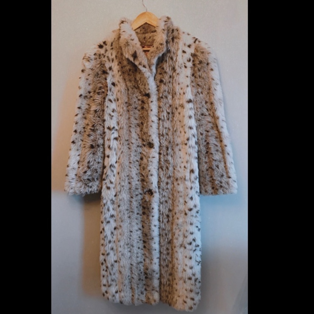 Snow leopard faux fur coat